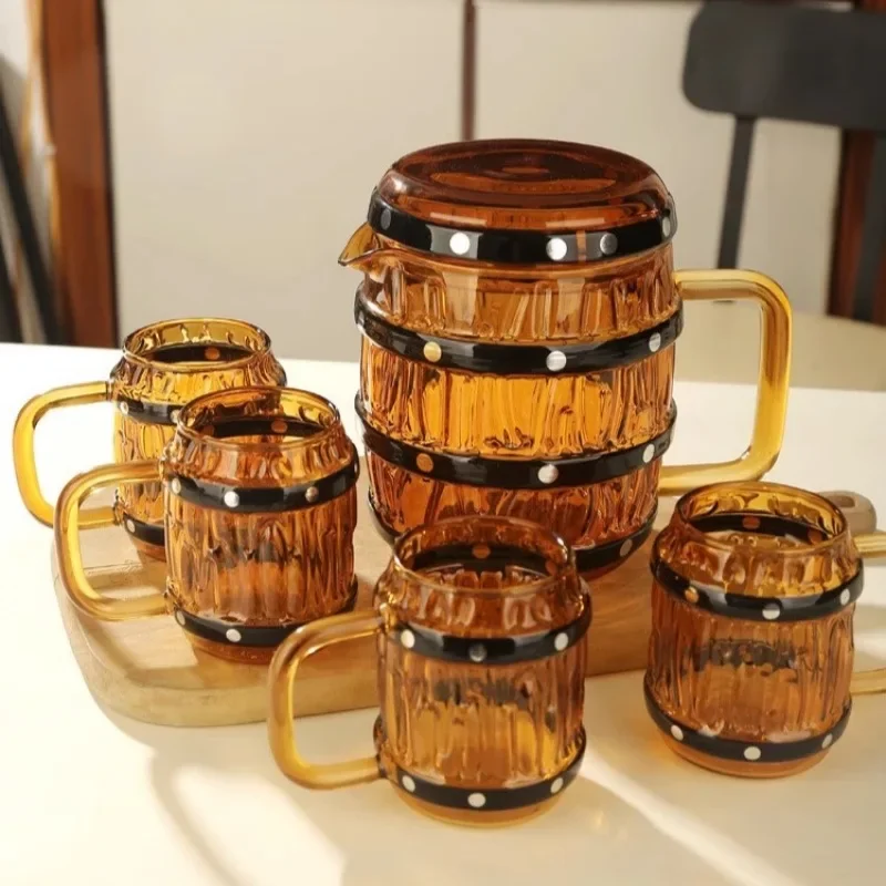 

glass, wooden bucket, cool kettle set, thickened with handle, large-capacity beer cup, high borosilicate water cup with lid