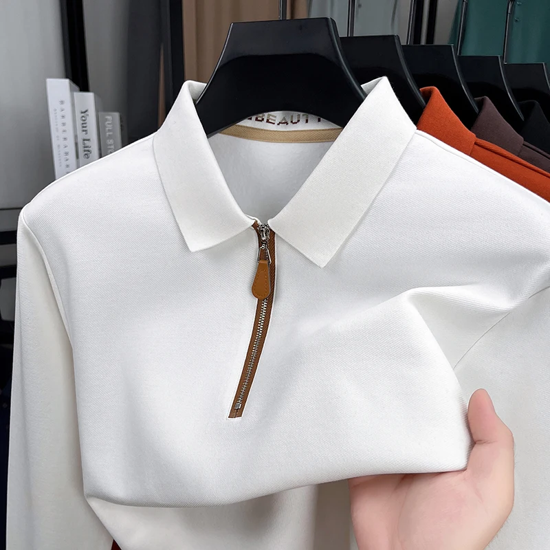 

Fashion unique half zipper long sleeve polo shirt men autumn new lightweight comfort high-quality business casual lapel T-shirt
