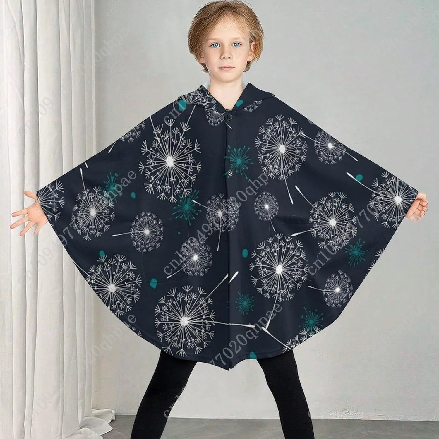 سترة بطانية مريحة من الفلانيل، هوديي كبير الحجم بنمط الهندباء مع جيوب للأطفال والمراهقين #2