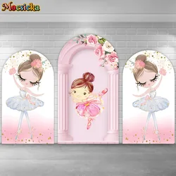 Pink Dance Ballerina Arch Backdrops Double-Sided Cover Flowers Girls Baby Shower Birthday Party Decorative Background Photocall