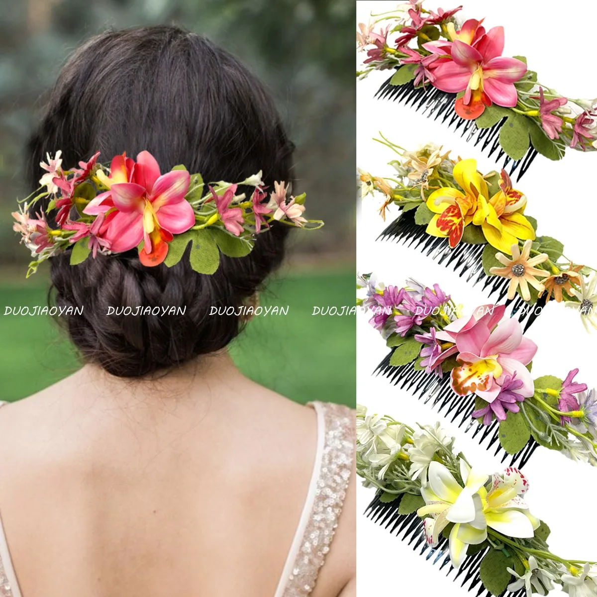 YHJ Lindas flores grampo de cabelo festa casamento performance dama de honra pentes de cabelo grampos de cabelo para mulheres meninas