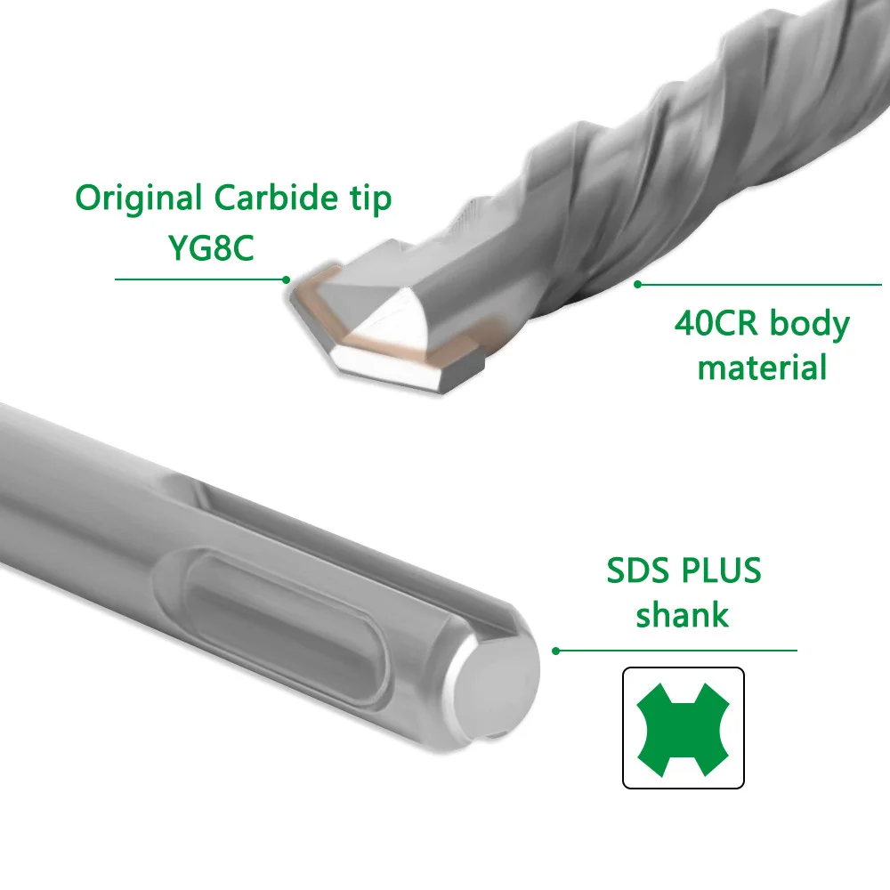 Round shank one-line impact bit Electric hammer drill bit two pits two slots through wall cement drill twist drill concrete marb