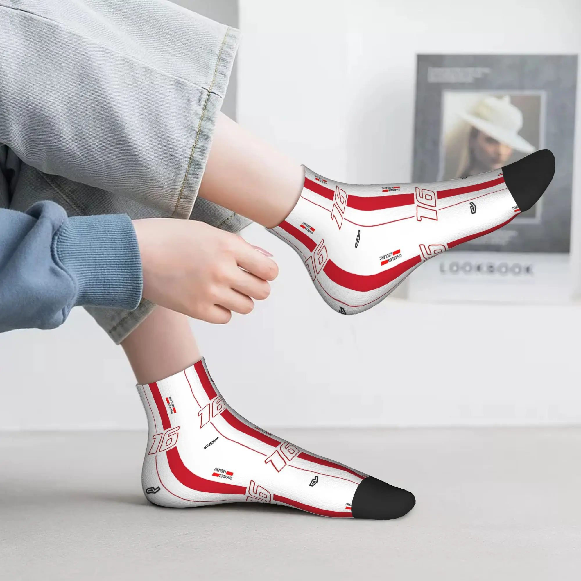Charles Leclerc Ferrari F1 Monaco Flag Socks Harajuku Stoking Berkualitas Tinggi Aksesori Kaus Kaki Sepanjang Musim untuk Pria Wanita