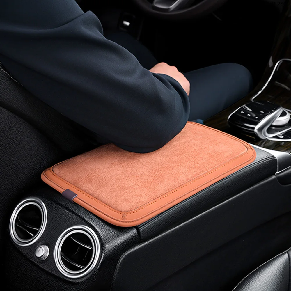 1 Pc Suede Car Armrest Cushion Pad Soft High-Elastic Sponge Elbow Rest Universal Center Console Support for All Seasons