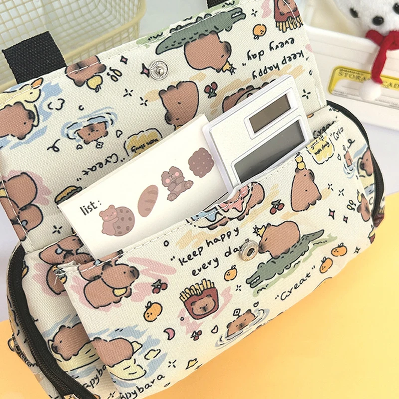 Imagem -03 - Capybara Lápis Case dos Desenhos Animados para Meninas Bonito Kawaii Pen Bolsa Grande Capacidade de Armazenamento Kids Papelaria Box Material Escolar para Estudantes