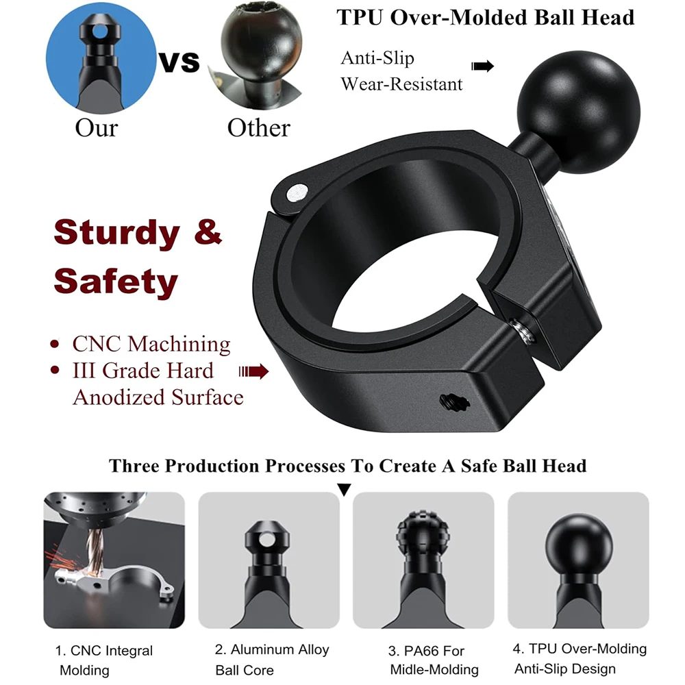 Aluminum Alloy 1 inch Ball Large Handlebar Clamp Mount Base for 1