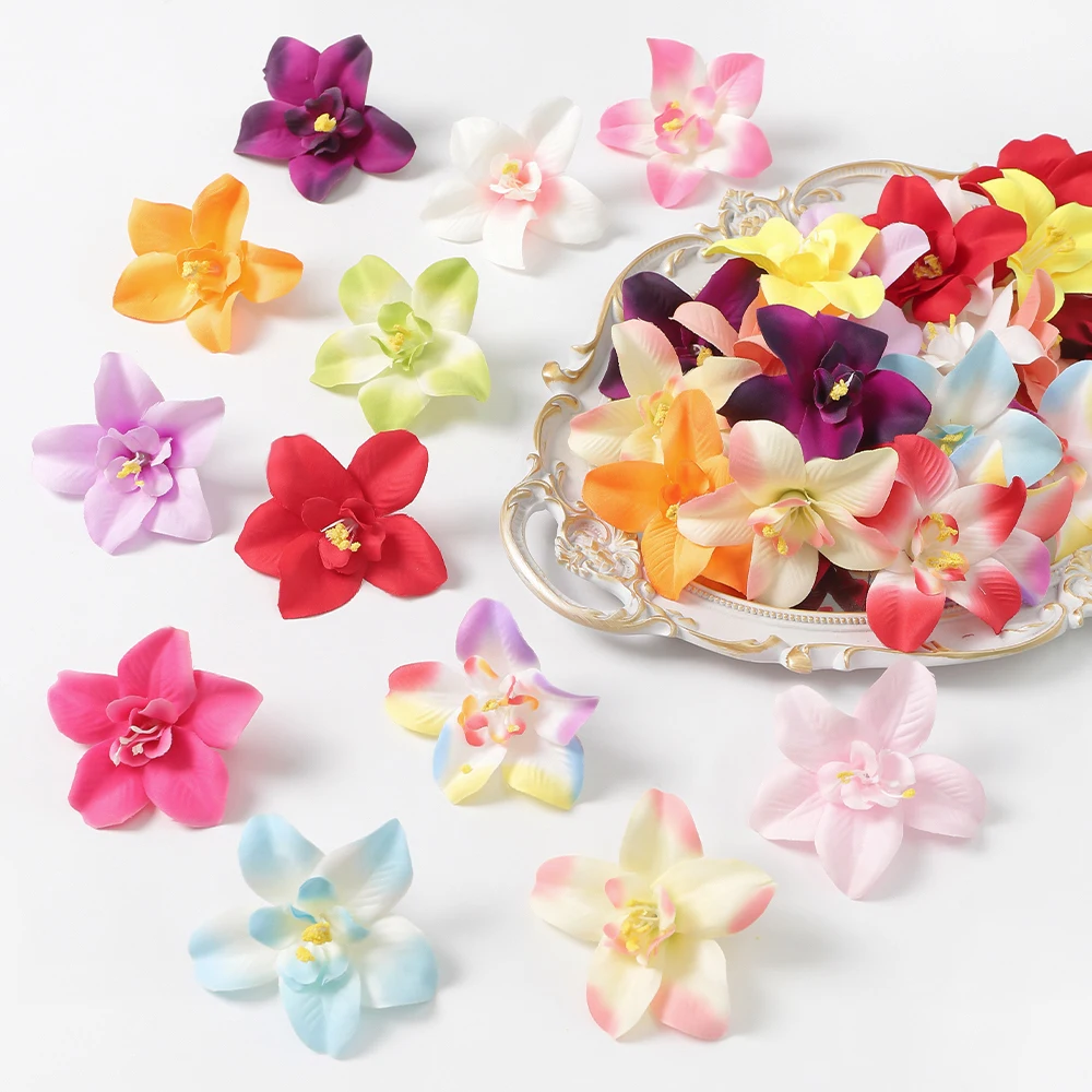 Cabezas de flores de orquídeas artificiales, 5/10/20 piezas, 8CM, flores falsas de seda para decoración del hogar, decoración de boda, accesorio de corona DIY para novia