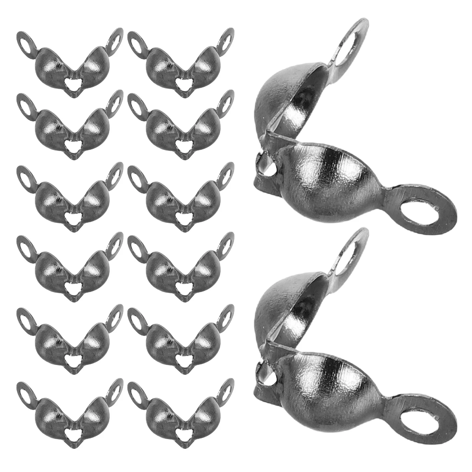 

200Pcs Double Headed Crimp Covers DIY Jewelry Accessories Metal Open Bead Tips Knot Covers End Caps Black Crimp Clasps