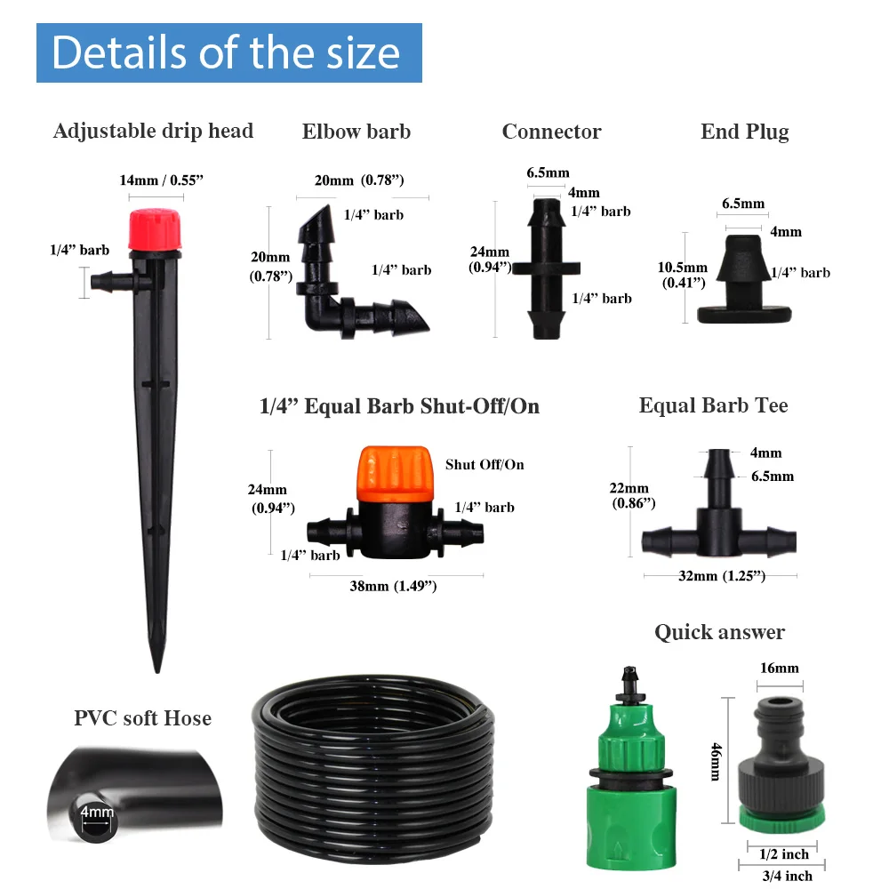 1/4" Hose Drip Irrigation System 360 Degree Adjustable 8 Hole Sprinkler Kit Garden Watering Inserting Ground Micro Flow Dripper image 3