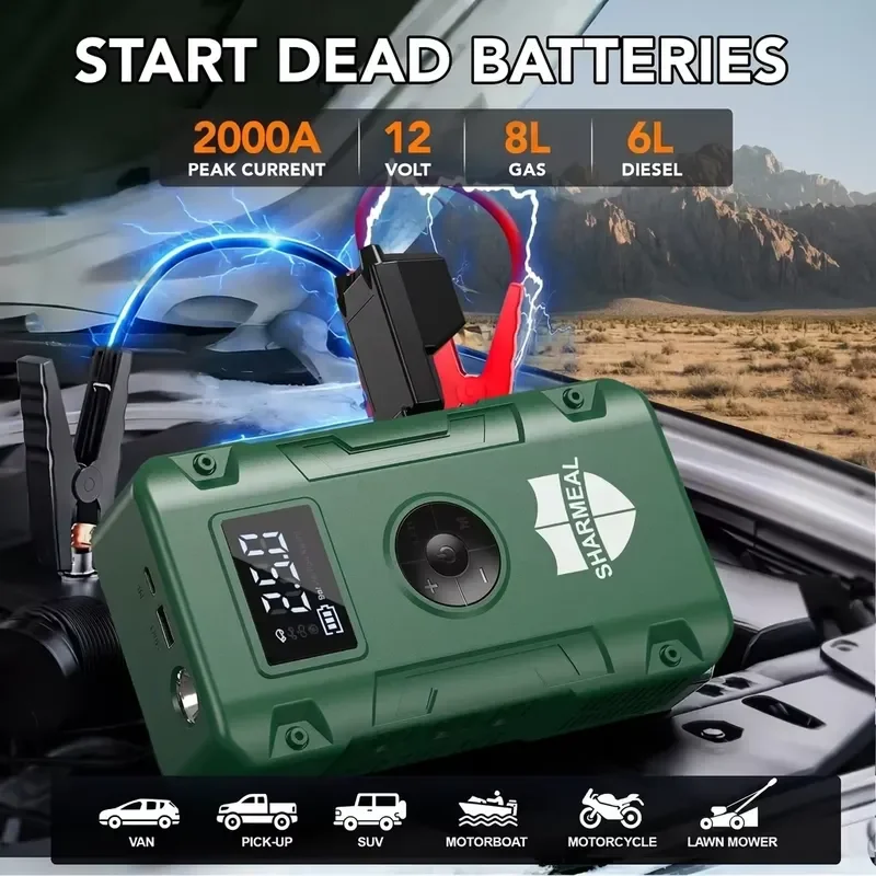 BOLRZO OEM/ODM Sharmeal GL985 Car Battery Booster Portable Power Bank Car Jump Starter with Air Compressor