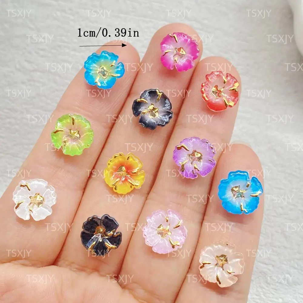 40Pcs Cute Mini 3D colored acrylic flowers Nail Art Resin Designer Charms DIY 3D Decorations Jewelry