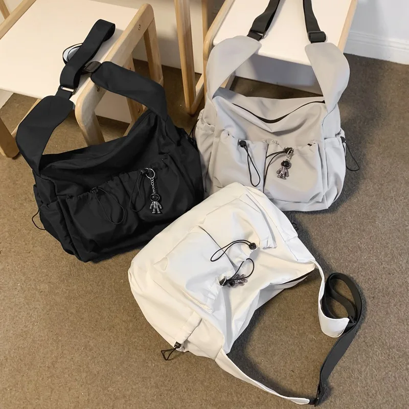 

Tooling Canvas Messenger Crossbody Bag Trendy Japanese Style Solid Color Large Capacity Shoulder Bag College Travel Work