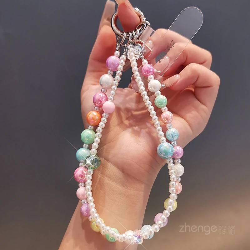

Цепочка для телефона с круглыми бусинами в дофаминовых цветах, женский высококачественный аксессуар на запястье, защита от потери на улице