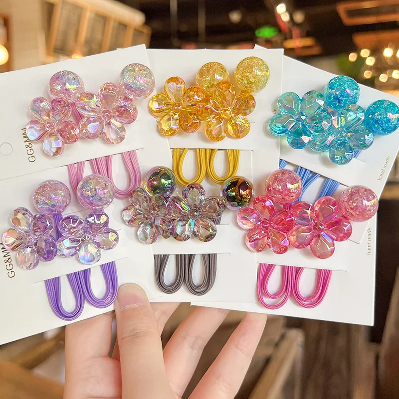 

2 Pcs Cute Flower Scrunchies Girls Children Elastic Hair Rubber Bands Accessories Tie Hair Bead Rope Headdress Headwear Ornament