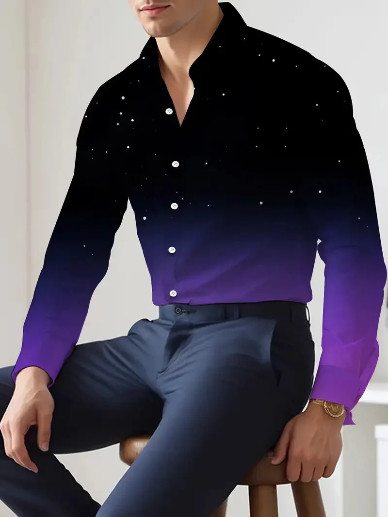 

Gradient Designer Style Long Sleeved Single Breasted Shirt For Work Commuting Casual And Lazy Style Top MB12