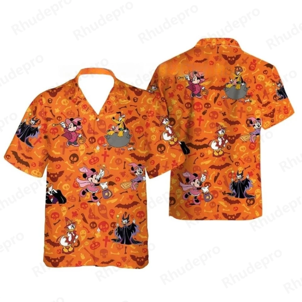 

Disney Summer 2025 New Halloween Hawaiian Shirt Men Women Short Sleeve Button Up Shirt Mickey Vacation Family Hawaiian Shirt
