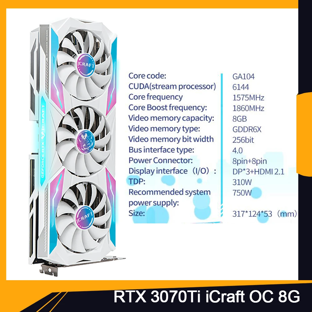 

Видеокарта GeForce RTX 3070Ti iCraft OC 8G Special Edition для MAXSUN, видеокарта 8 Гб GDDR6X 256 бит