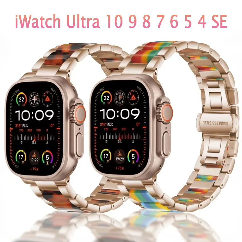 

Metal Resin Band For Apple Watch Ultra 49mm 10 46mm 42mm 9 8 7 45mm 41mm Stainless Steel Watchband For iWatch 6 5 4 SE 44mm 40mm