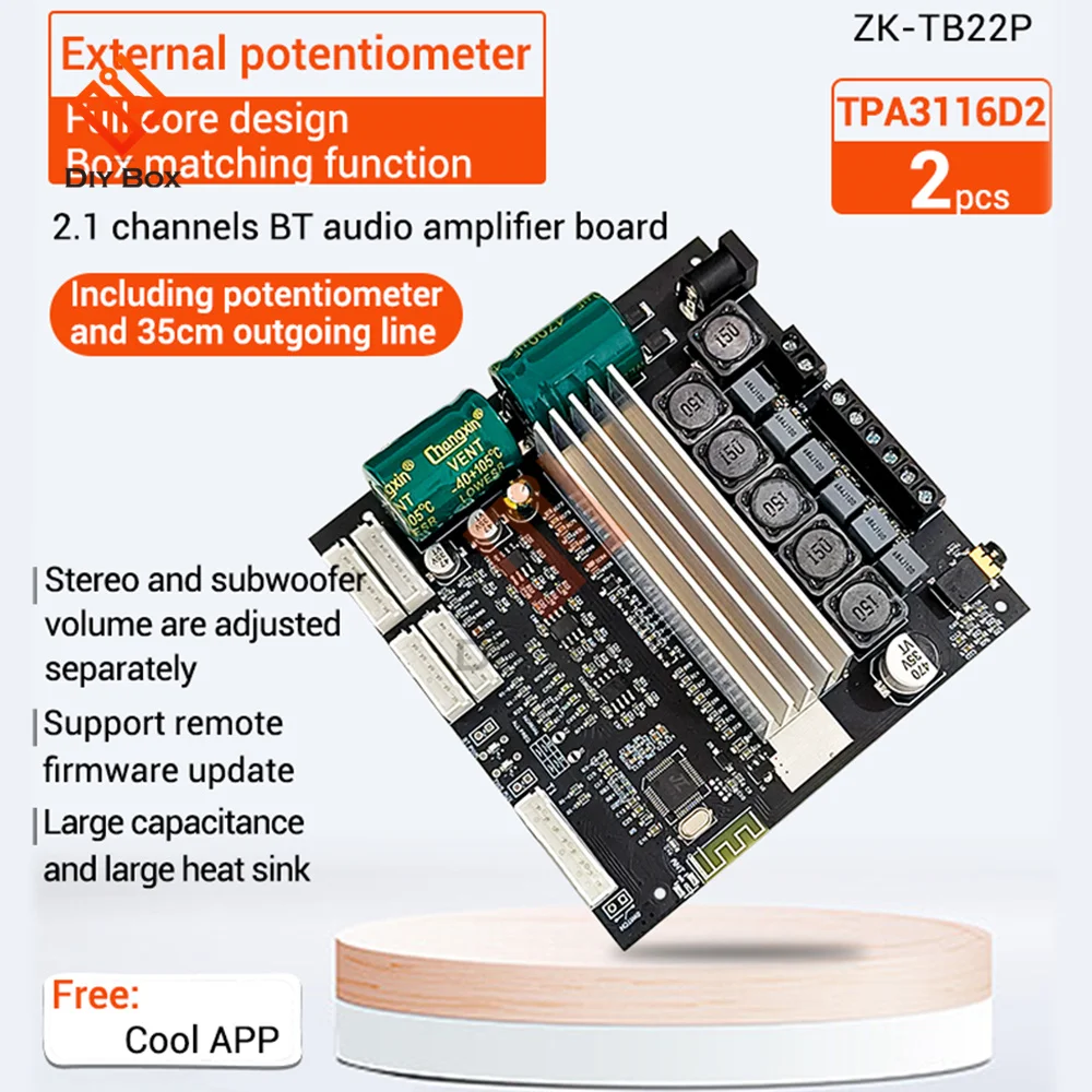 2.1 Channel Bluetooth 5.1 Audio Bass Power Amplifier Board TPA3116 Module TWS to Box Potentiometer External 50WX2+100W