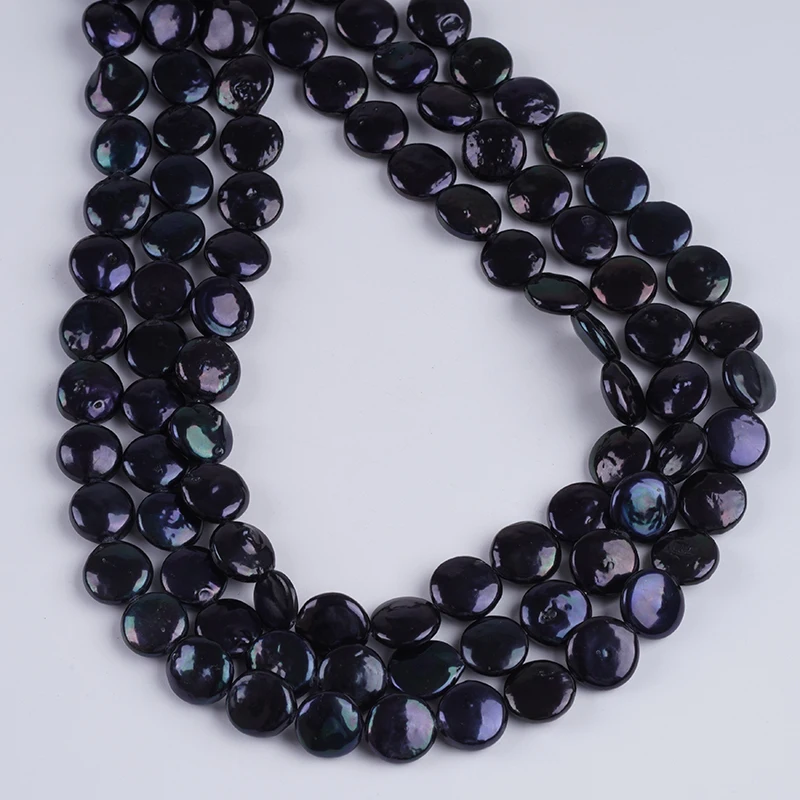 

12-13 мм окрашенные черные нити в форме монеты из пресноводного жемчуга для изготовления ювелирных изделий