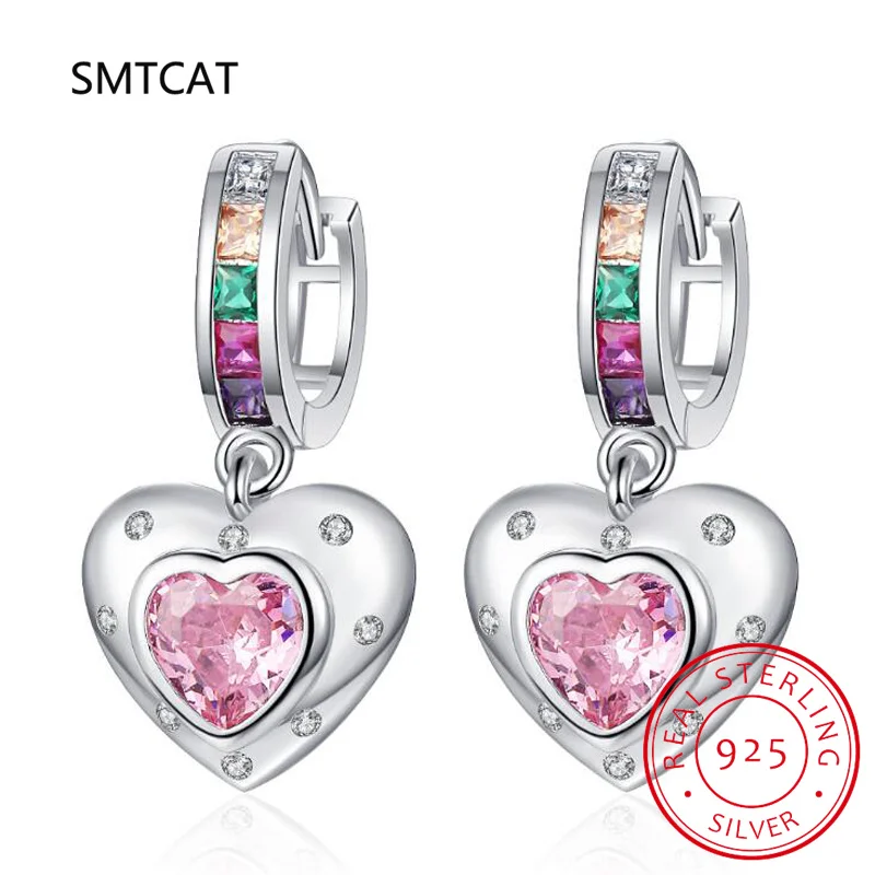 Pendiente de aro de corazón de zafiro rosa granate amatista peridoto citrino cuadrado Natural joyería de piedras preciosas coloridas de Plata de Ley 925
