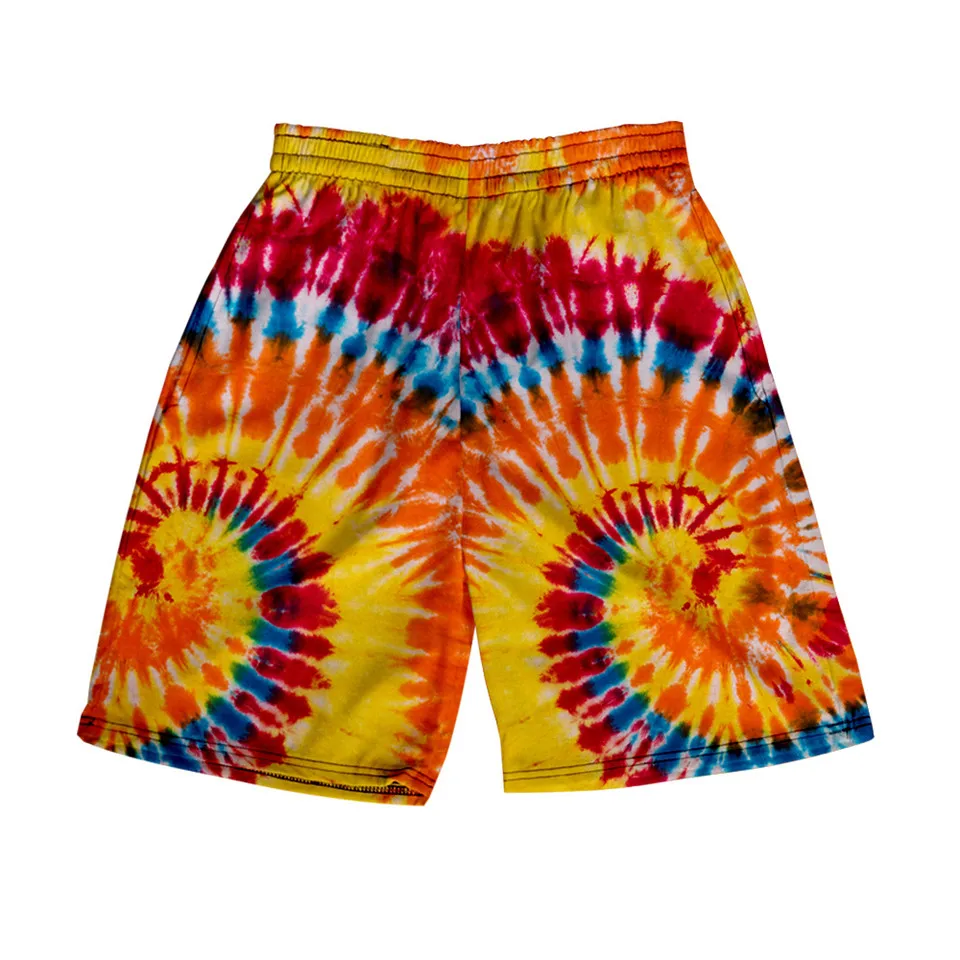 Homens e mulheres 3D Tie Dye soltos shorts esportivos, moletom espiral, quimono colorido, calças curtas, personalidade moda calças, venda quente