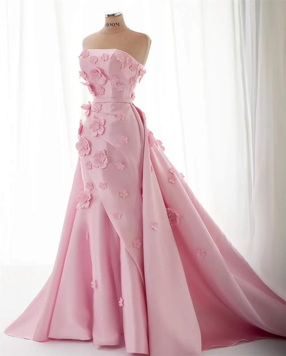 Bella Pink Straples Robes De Soirée 3D Flowers Mermaid Detachable Train Prom Dresses Sleeveless Customized Wedding Dress 2024