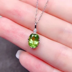1ct Natural Peridot Pendant for Office Woman 6mm*8mm VVS Grade Peridot Jewelry Small 925 Silver Gemstone Necklace Pendant