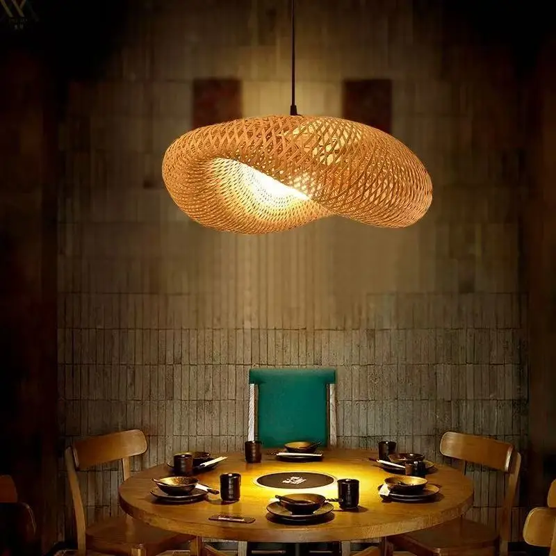 Handwoven Wabi-Sabi Bamboo Ring Pendant Light, Natural Rattan Chandelier, Boho Rustic Ceiling Lamp, Artisan Crafted Home Decor.