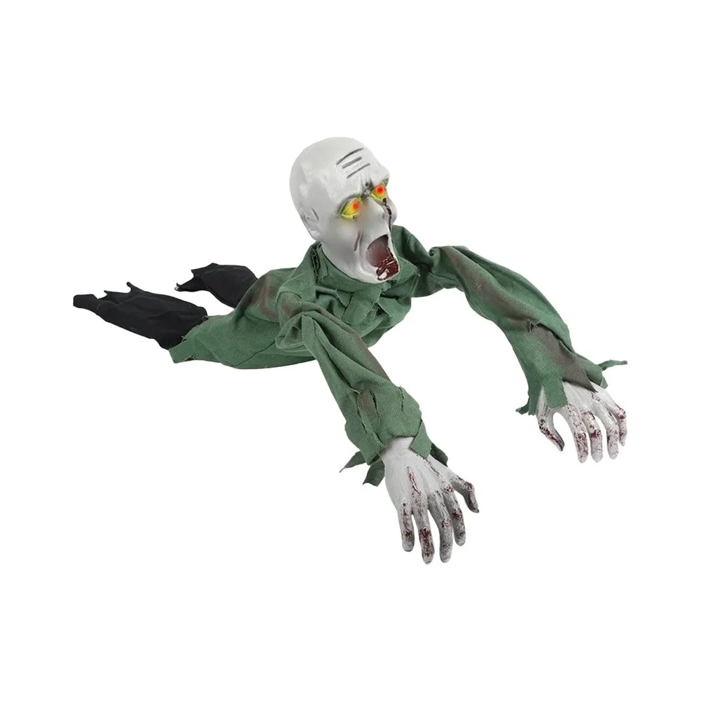 Zombie Prop with Motorized Crawling Action Glowing Eyes and Chilling Audio for Halloween Decor in Entryway Lawn or Porch