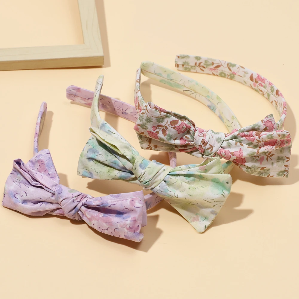 

Fashion Bowkont Hair Band Child Hair Bow Country Style Floral Print Hair Bands Women Girls Cotton Hair Hoops Headwear Accesories