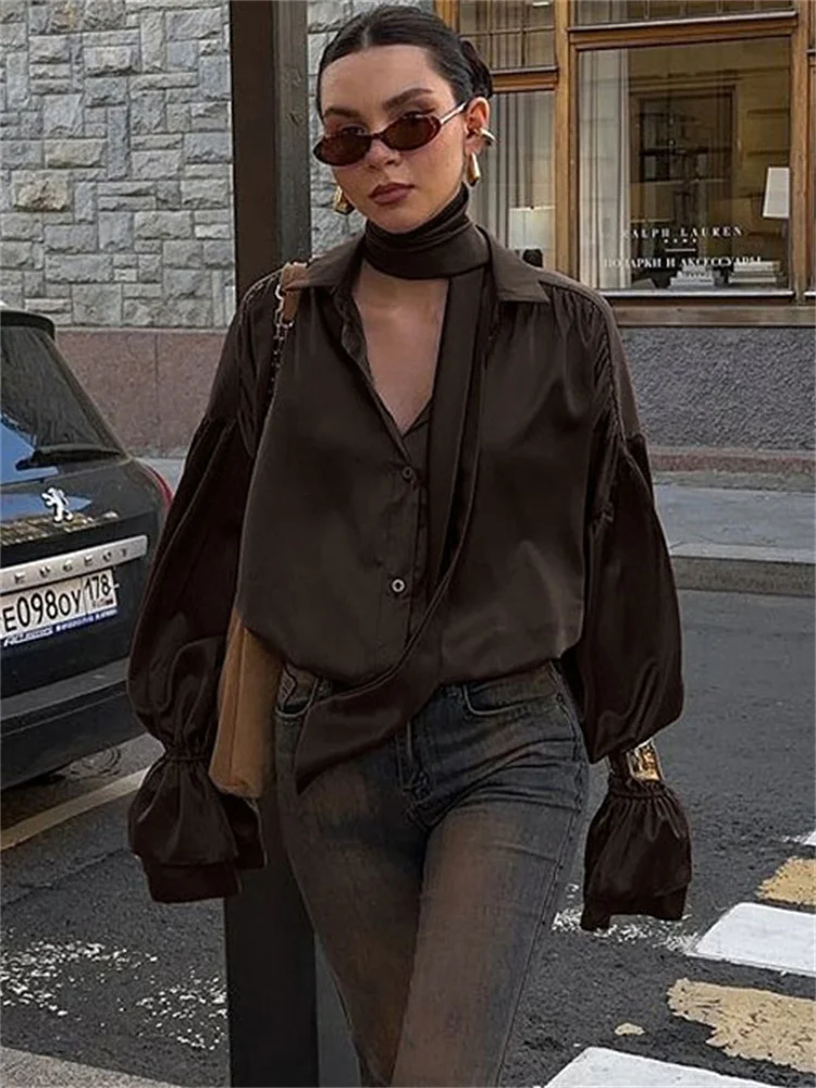 

Модные атласные свободные рубашки-топы для женщин с длинным рукавом, отложным воротником, в стиле пэчворк, для повседневной носки, летние, новые, винтажные, внутренние рубашки для женщин