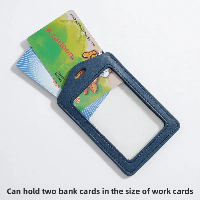Double-Sided Transparent Genuine Leather Lanyard Work ID Card Holder Customizable Logo Neutral Minimalist Style Business Card Ca