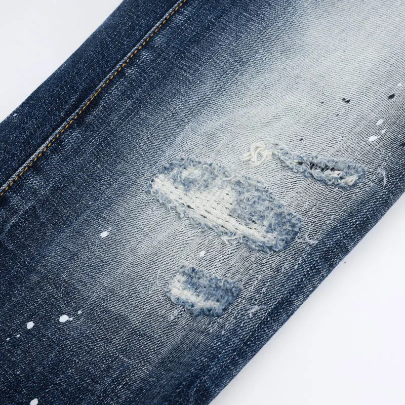 Y2k Fashion New Men's Jeans Painted Scratch Washed Nostalgic Stretch Slimming Retro Blue Jeans High Street Hip Hop B