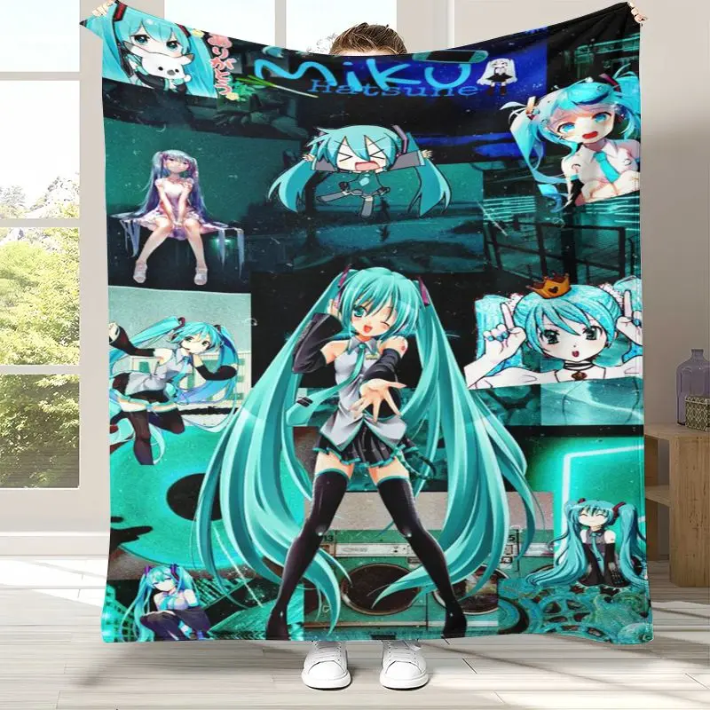 Japan Music Girl M-MIKU Cute Cartoon Soft Flannel Throw Blanket,Cozy Blanket for Bed,Sofa,Living Room,Picnic,Camping,Home Decor