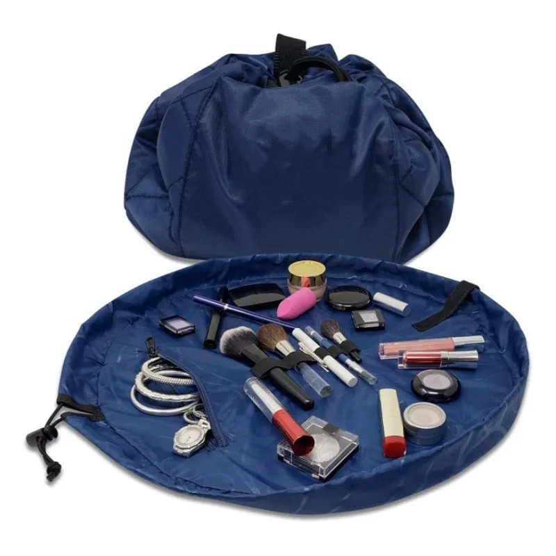 배럴 드로스트링 메이크업 가방 대형 화장품 가방 여행 세면도구 주최자 여성용 메이크업 가방 소녀 블랙