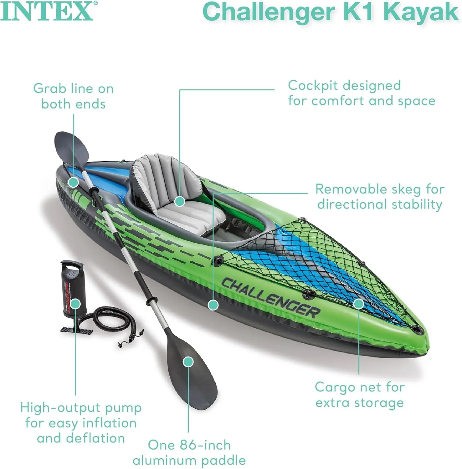 Challenger Inflatable Kayak Series: Includes Deluxe 86in Kayak Paddles and High-Output Pump – SuperStrong PVC – Adjustable Seat