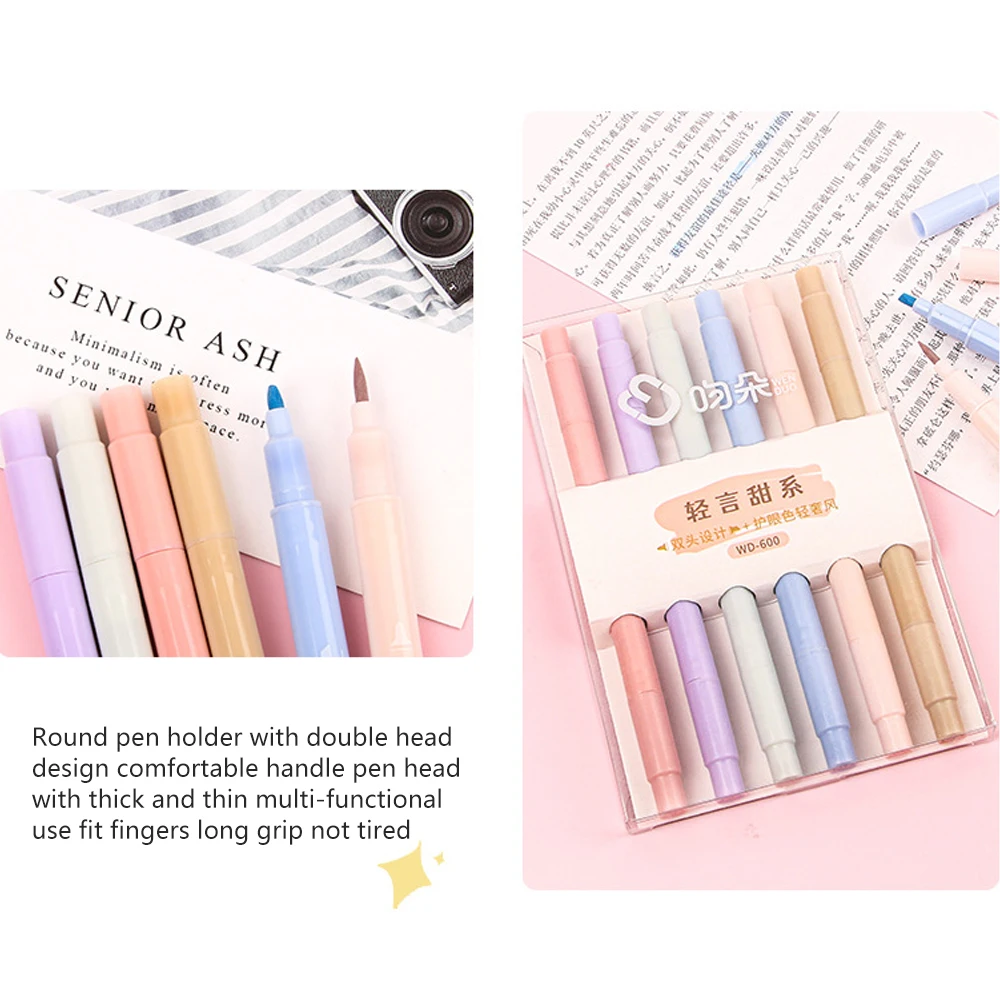 6 قطعة لون مزدوج/طرف واحد علامة لينة حماية العين قلم تحديد مجموعة أقلام الفلورسنت الباستيل ملاحظات المفاتيح #4