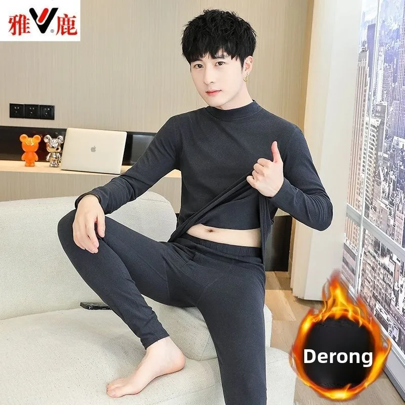 양면 벨벳 보온 내의 남성용 겨울 벨벳 롱 존스 방한 이너웨어 바텀 코튼 울 수트 파자마 세트