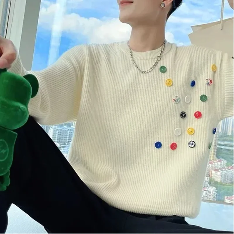 

Bad Boy Vibe Men Sweater Autumn Winter New Arrival Trendy Cool Design Minimalist Button High End Sense Knitwear