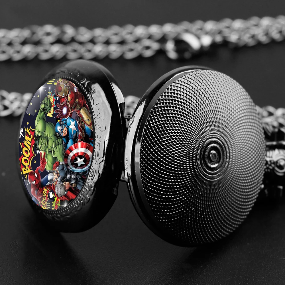 Popular Glass Dome Black Quartz Pocket Watch with Arabic Numerals Dial and Durable Chain Retro Gift for Men Women