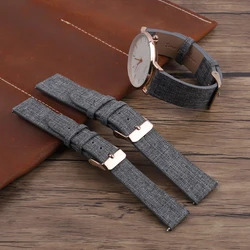 Nylon Canvas Fabric Watch Gray Cow Leather Watch Strap Band 16mm 20mm Wristwatch Accessories for Women Men Watch