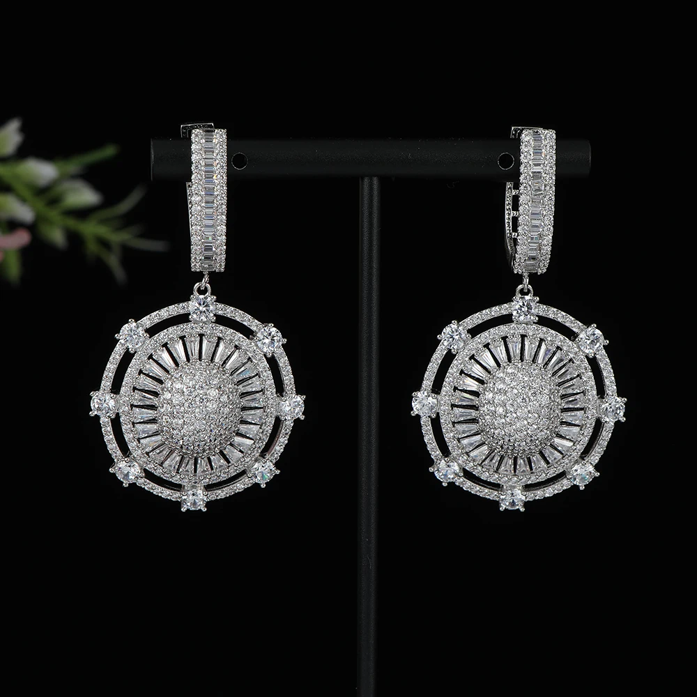 

Luxury Trendy Geometric Flower Round Earrings For Women Wedding Cubic Zirconia CZ DUBAI Bridal Earring Jewelry A0231