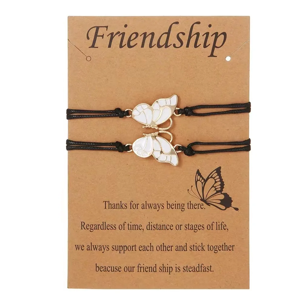 frienship bracelet Butterfly Couples Pendant Luminous Bracelet For Women Lover Black Rope Charm Friendship Girlfriend Party Jewe