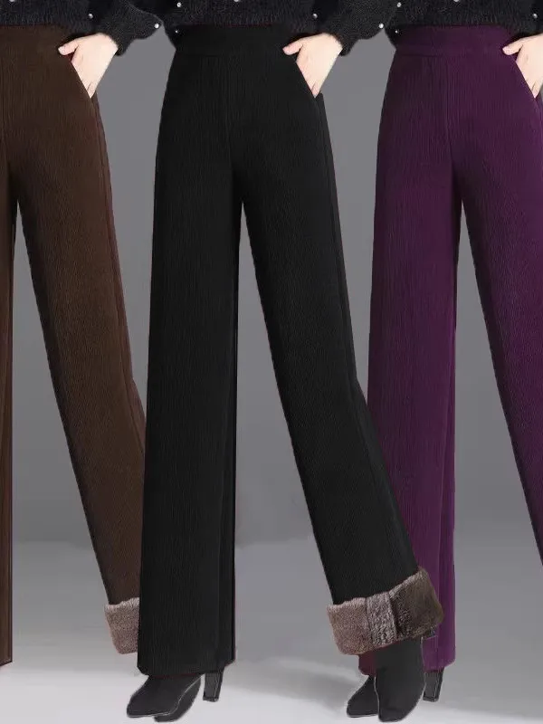 ارتفاع الخصر سروال قصير واسع الساق مريح Fce المرأة مستقيم الساق بنطلون تأثير التخسيس الخريف الشتاء وصول جديد