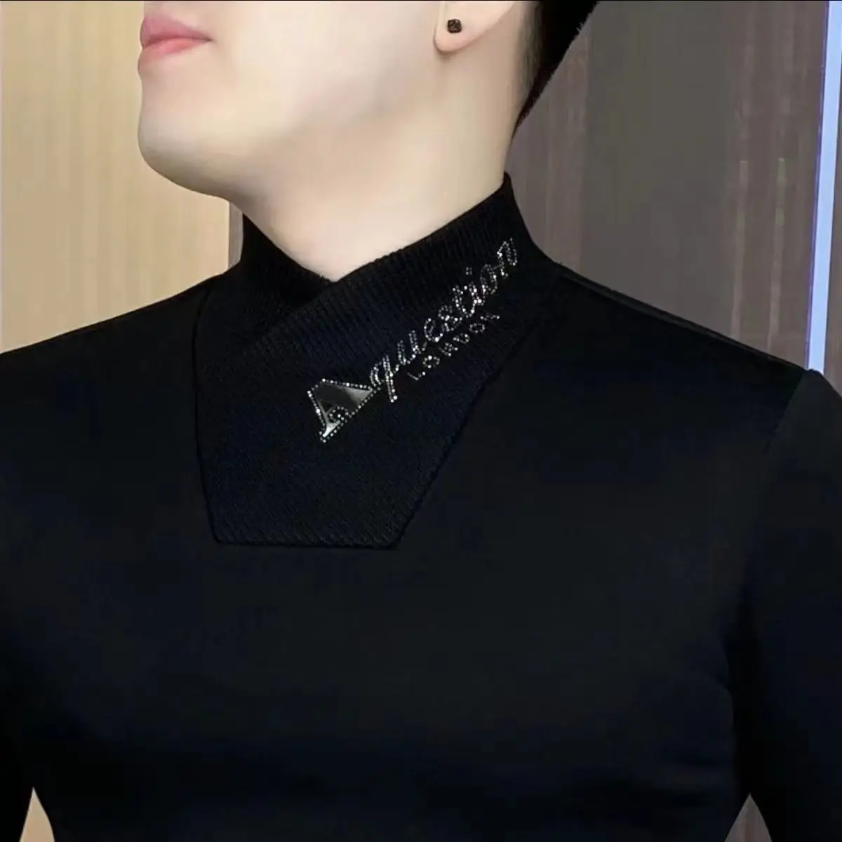 Men's New Long-sleeved T-shirt Top with Velvet to Keep Casual Fake Two-piece Bottoming Shirt Versatile Sweatshirt