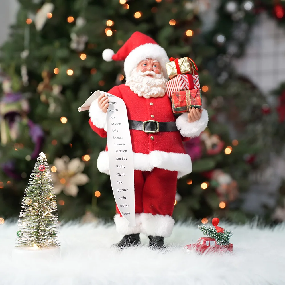 15 Inch Classic Santa Claus Decorative Statue Red Christmas Santa Claus Figurine Have Present Boxes Xmas New Year Ornaments