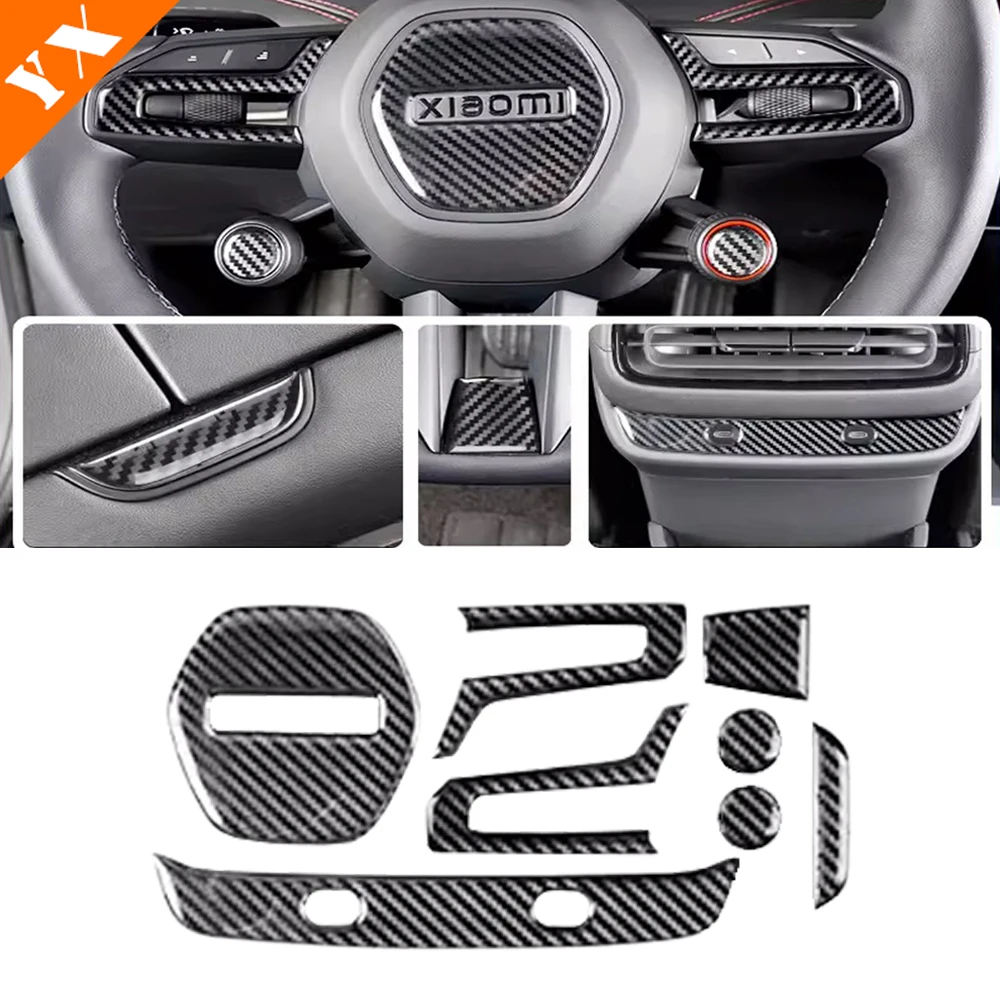 

Аксессуары для xiaomi SU7 Pro MAX, новая наклейка на кнопку на руль автомобиля из углеродного волокна, аварийный переключатель, кнопка заднего подлокотника