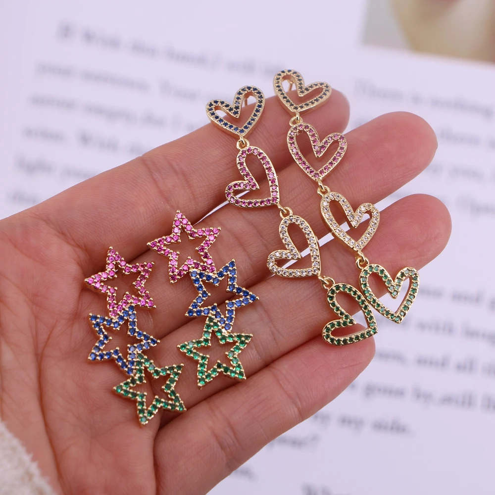 

5Pairs, Dainty Heart/Star CZ Pave Earrings For Women Gothic Earrings Geometric Shape Dangle Drop Earring Bijoux Femme Jewelry