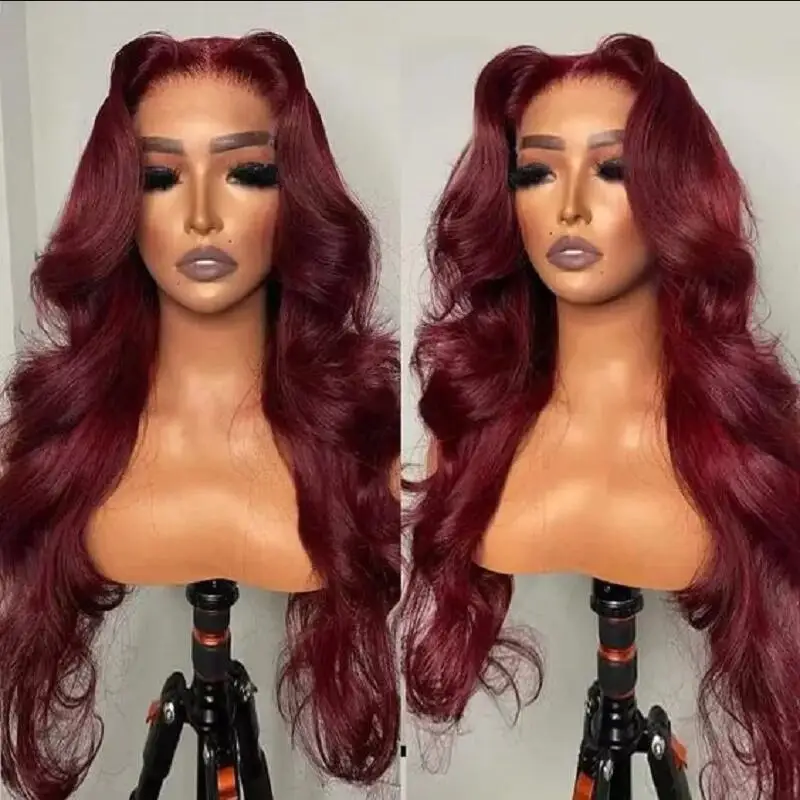 

Natural Burgundy Soft Glueless 180 Density Body Wave 26Inch Lace Front Wig For Black Women Baby Hair Heat Resistant Preplucked